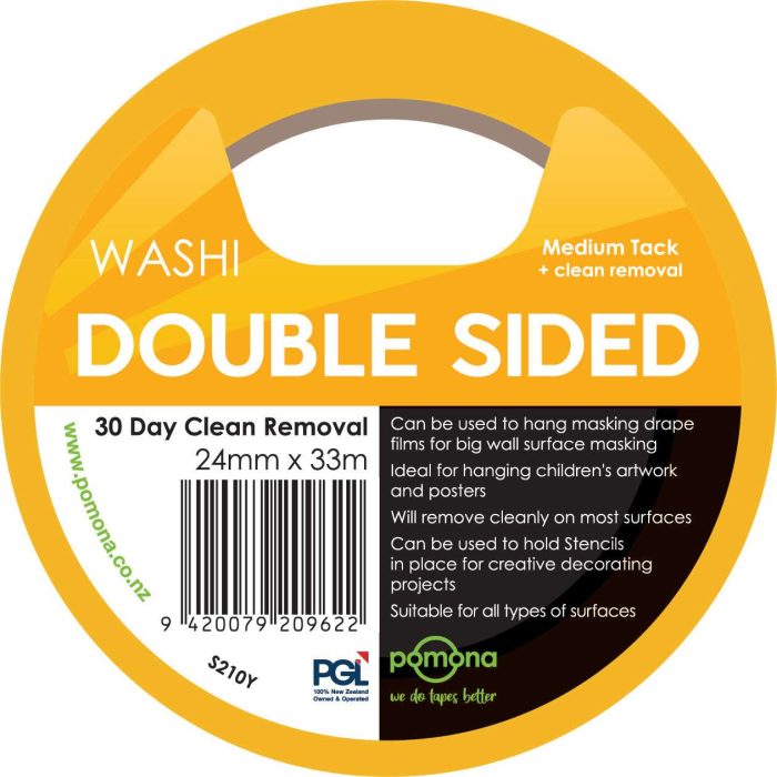 Double Sided Washi Yellow Masking Tape - 36mm x 33m - Image 1