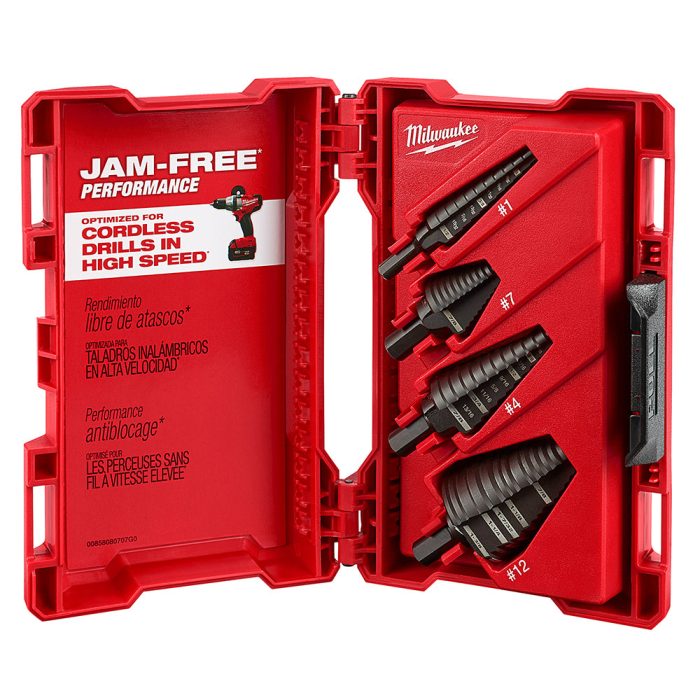 Milwaukee 48-89-9223 3-Flat Black Oxide Jam-Free Step Drill Bit Set - 4pc - Image 1