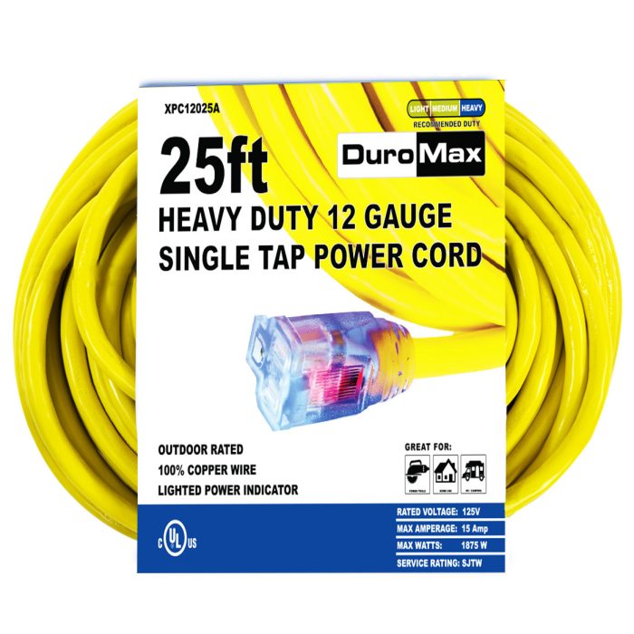 DuroMax XPC12025A 25 Foot 12 Gauge Single Tap Extension Power Cord - Image 1
