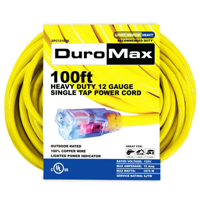 DuroMax XPC12100A 100-Foot 12 Gauge Single Tap Extension Power Cord - Image 1