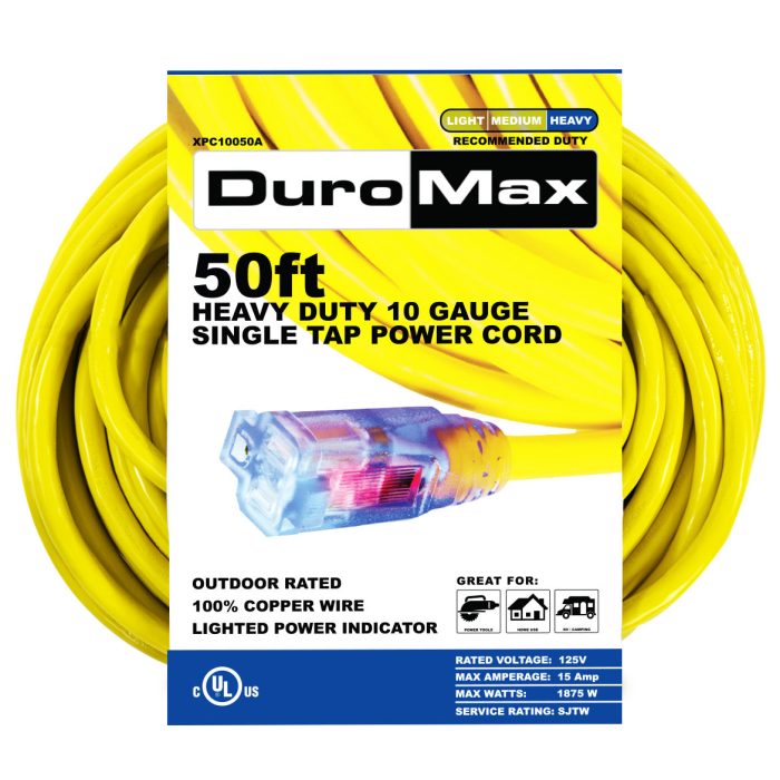 DuroMax XPC10050A 50-Foot 10 Gauge Single Tap Extension Power Cord - Image 1