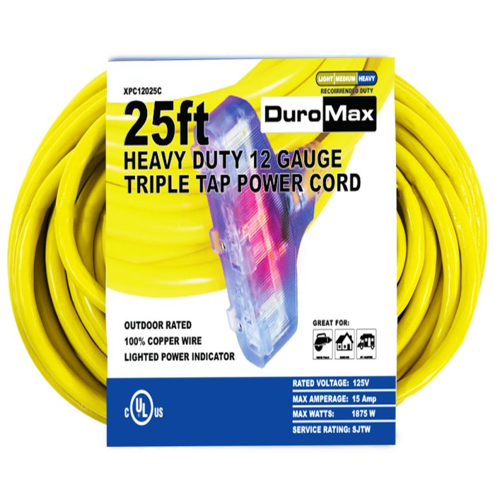 DuroMax XPC12025C 25-Foot 12 Gauge Triple Tap Extension Power Cord - Image 1