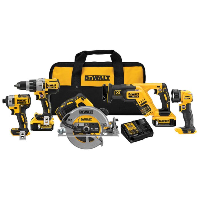 DeWALT DCK594P2 20V 5-Tool Drill/Impact Driver/Saws and Light Combo Kit - Image 1