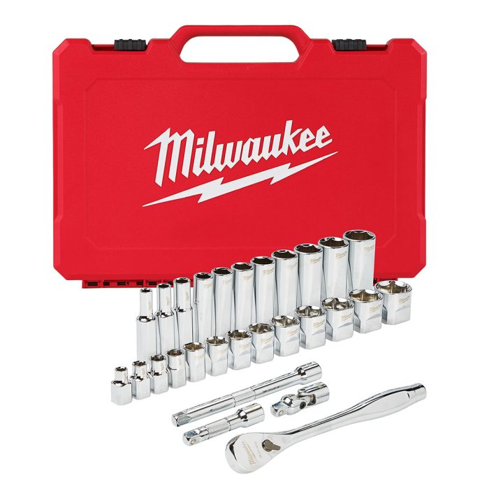 Milwaukee 48-22-9408 3/8-Inch Drive Durable SAE Ratchet and Socket Set- 28pc - Image 1