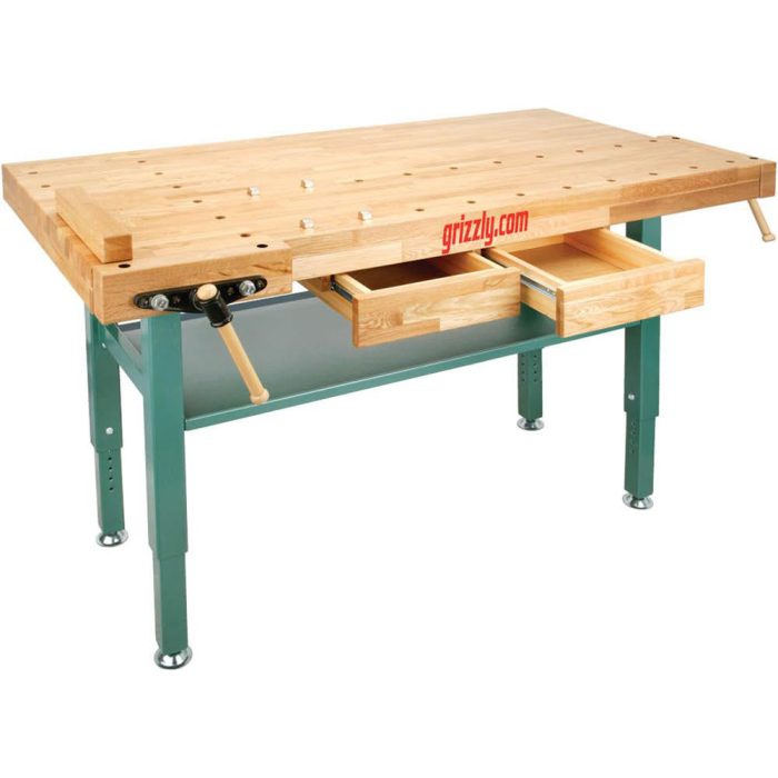 Grizzly T10157 Heavy-Duty Oak Workbench with Steel Legs - Image 1