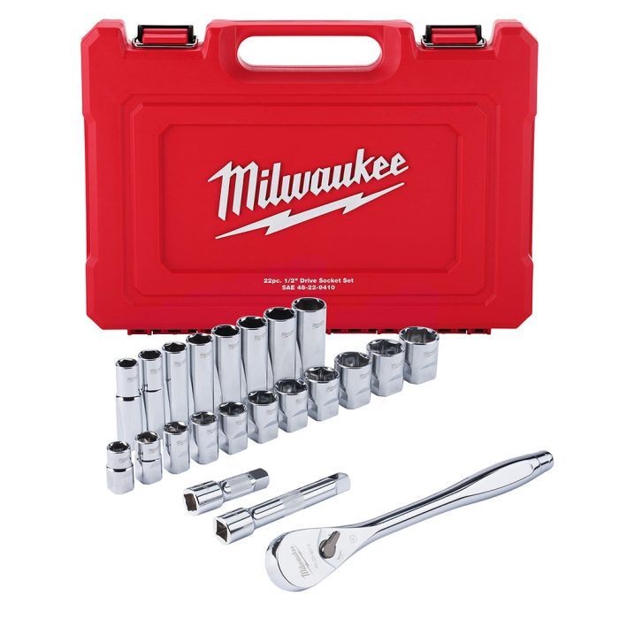 Milwaukee 48-22-9410 1/2" Drive SAE Ratchet and Socket Set - 22 PC - Image 1