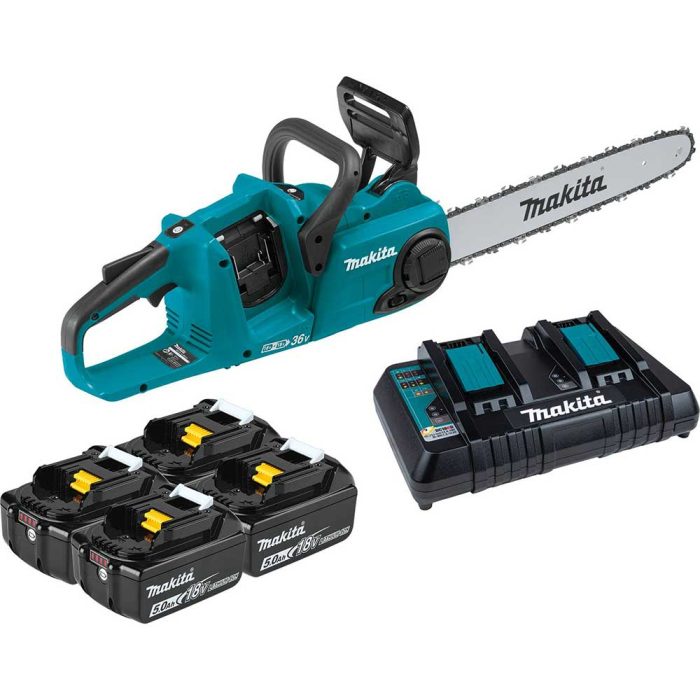 Makita XCU04PT1 18V X2 36V 16" Cordless Brushless Chainsaw Kit w/ 4 Batteries - Image 1
