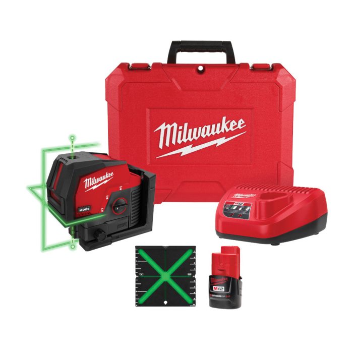 Milwaukee 3622-21 M12 12V Li-Ion Green Cross Line Laser Level Kit w/Plumb Points - Image 1