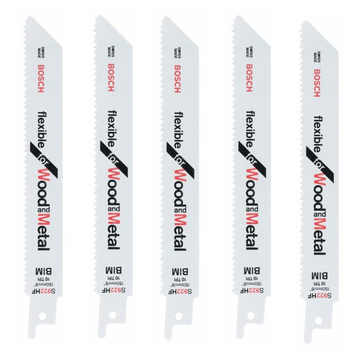 Bosch S922HF Wood/Metal Cut Recip Blades 10-14tpi 6"/150mm - Pack 5 - Image 1