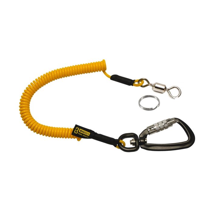 BIGBEN® 2m Memory Kevlar Tether with Swivel Locking Carabina and 24mm Split Ring - Image 1