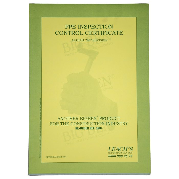 BIGBEN® PPE Inspection Certificates - Pad of 50 - Image 1