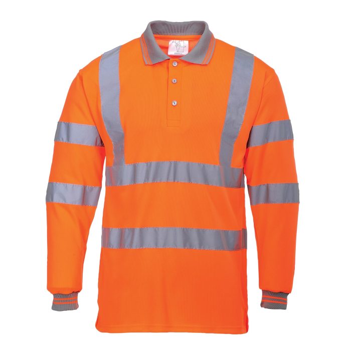 Hi Vis Long Sleeve Polo Shirt - Orange - Image 1