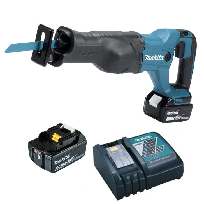 Makita DJR186RTE 18v Li-ion Recip Saw c/w 2 x 5Ah Batteries, Fast Charger & Holdall Bag - Image 1