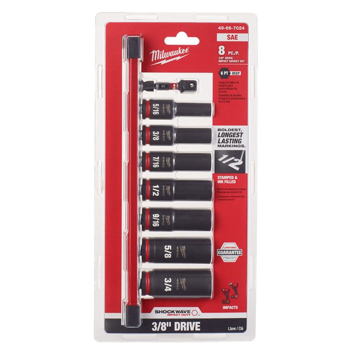 Milwaukee 49-66-7024 SHOCKWAVE 3/8" Drive SAE 6 Point Impact Socket Set - 8PC - Image 1