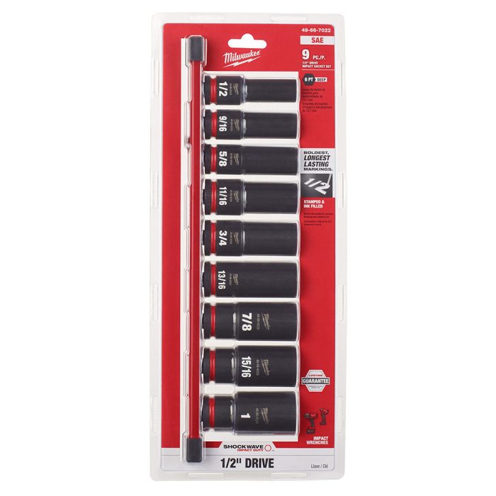 Milwaukee 49-66-7022 SHOCKWAVE 1/2" Drive SAE  6 Point Socket Set - 9PC - Image 1