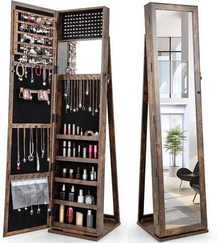 CHARMAID | Standing Jewelry Armoire - Rustic Brown