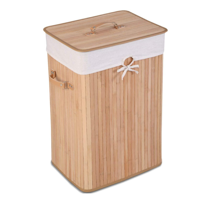 Laundry Hamper Bamboo Laundry Basket, Clothes Hamper with Lid and Removable - Beige - Image 1