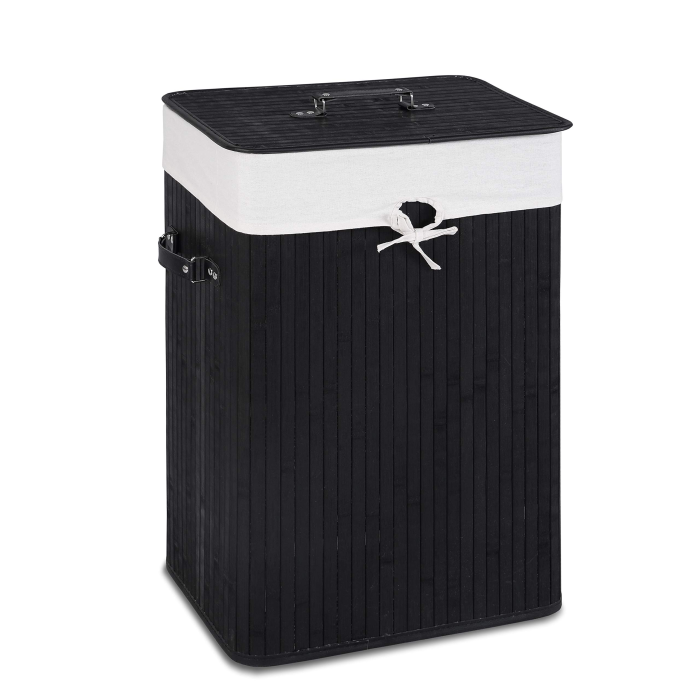 Laundry Hamper Bamboo Laundry Basket, Clothes Hamper with Lid and Removable - Black - Image 1