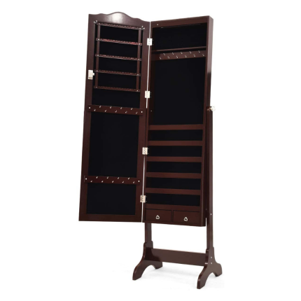 Giantex | 14 LEDs LEDs Jewelry Armoire Cabinet with Full-length Mirror - Brown
