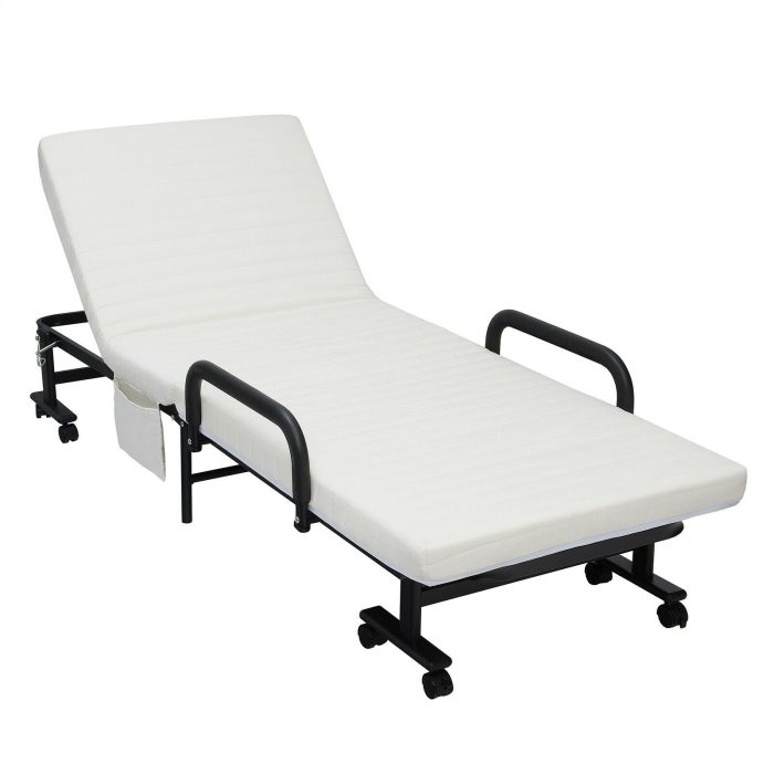 Folding Guest Bed Frame with Mattress - White - Image 1