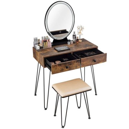 CHARMAID | Vanity Set with Lighted Mirror - Walnut