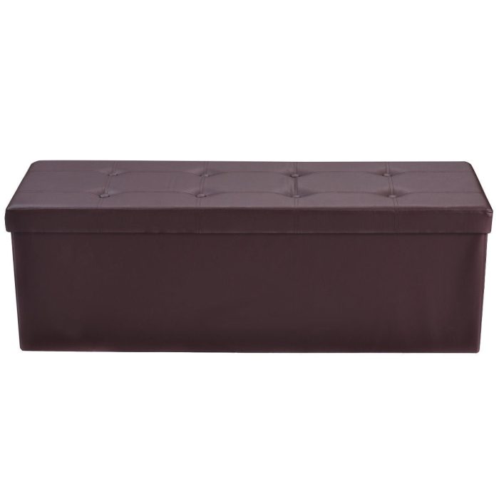 Giantex 45" Folding Storage Ottoman Bench, Faux Leather - Brown - Image 1