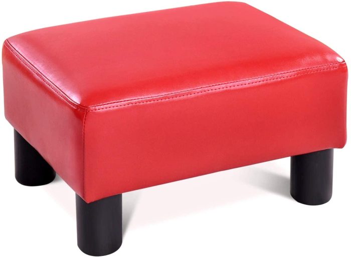 Giantex 16" Small Footstool PU Leather Ottoman Footrest Modern - Red 1 - Image 1