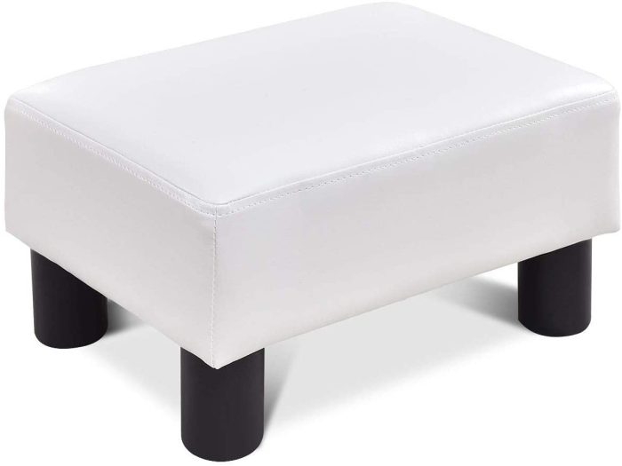 Giantex 16" Small Footstool PU Leather Ottoman Footrest Modern - White 1 - Image 1