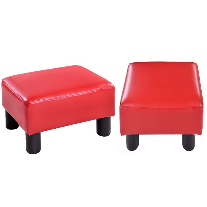 Giantex 16" Small Footstool PU Leather Ottoman Footrest Modern - Red 2 - Image 1