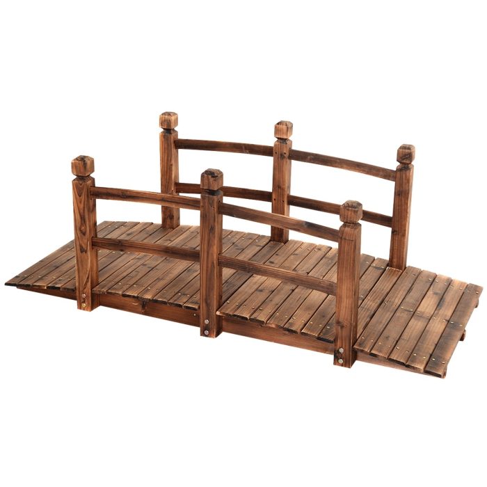 Giantex 5 Ft Wooden Garden Bridge, Stained Wood/Natural Wood  Garden Bridge - Brown - Image 1