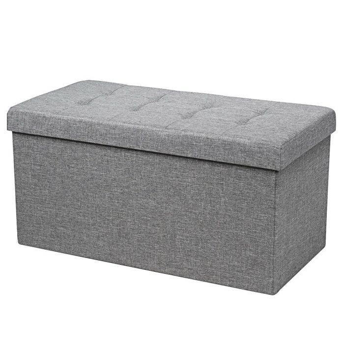 Storage Ottoman Footrest 31.5 Inch Fold-able Toy Organizers - Sliver - Image 1