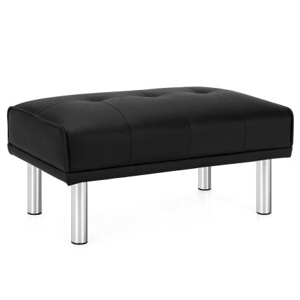 Tufted Ottoman, Rectangle Footrest Stool with Stainless Steel Legs - Black