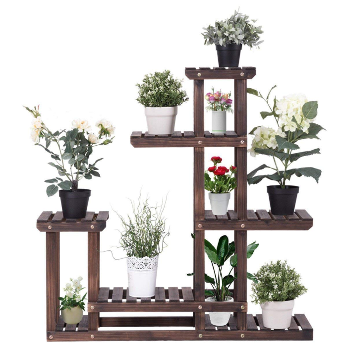 Giantex 6 Tiers Wooden Plant Stand, 10 Pots Flower Display Rack - Image 1
