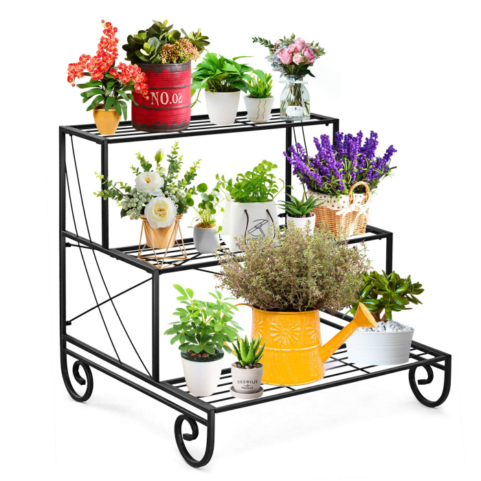Giantex 3 Tier Metal Plant Stand, Stair Style Flower Pot Holder - Image 1