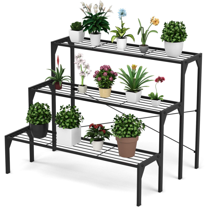 Giantex 3 Tiers Metal Plant Stand, Ladder Flower Pots Holders - Image 1