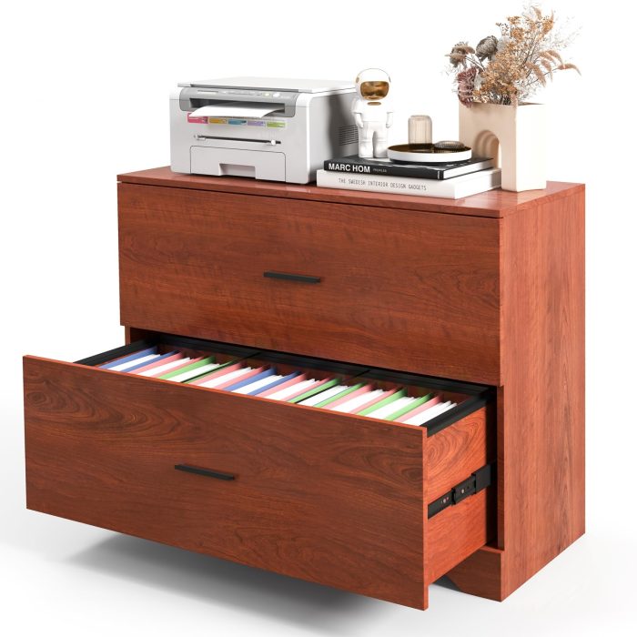 Giantex 2-Drawer Lateral File Cabinet Printer Stand - Walnut - Image 1