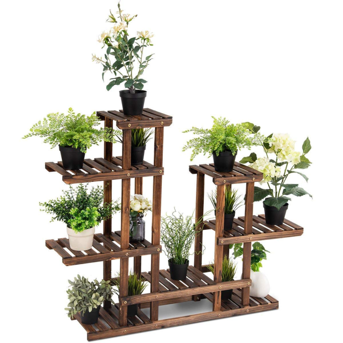 Giantex Flower Rack Wood Plant Stand 7 Wood Shelves 13 Pots - Image 1
