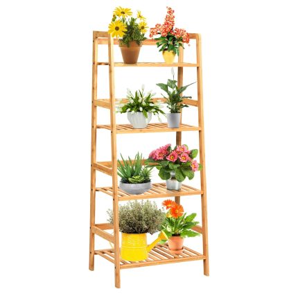 4-Tier Ladder Shelf Plant Stand | Bamboo Flower Pots Holder - Natural