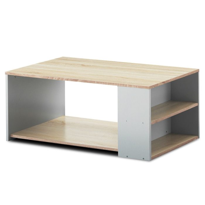 Coffee Table with Storage Shelves Stable Frame,Smooth Surface & Extra Storage Space - Natural - Image 1