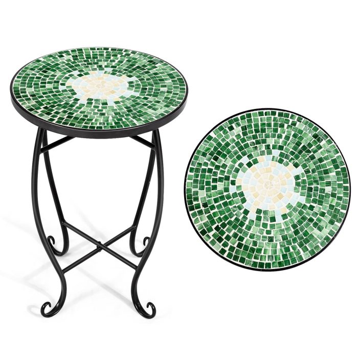 Outdoor Side Table, Mosaic Patio Table - Green - Image 1