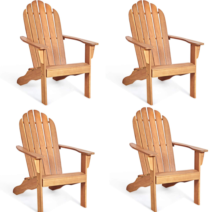 Giantex Adirondack Chair Outdoor Wooden W/Ergonomic Design Acacia Chair for Yard - Natural 4 - Image 1