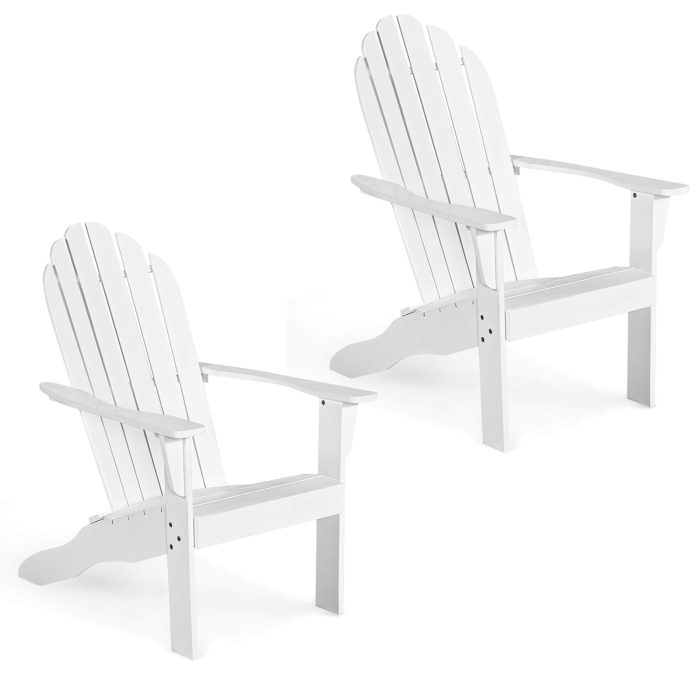 Giantex Adirondack Chair Outdoor Wooden W/Ergonomic Design Acacia Chair for Yard - White 2 - Image 1
