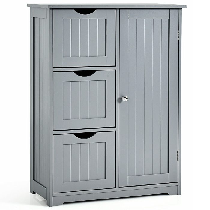 Bathroom Floor Cabinet, Wooden Storage Cabinet - Grey - Image 1