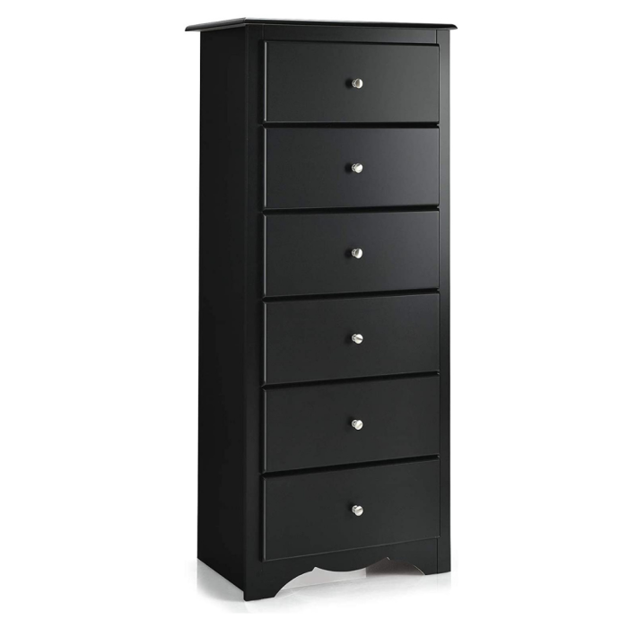 6 Drawer Chest Wooden Dresser Clothes Organizer Bedroom - Black - Image 1
