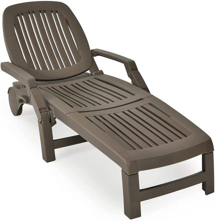 Chaise Lounge Outdoor,Foldable Sun Lounger with Wheels - Coffee 1