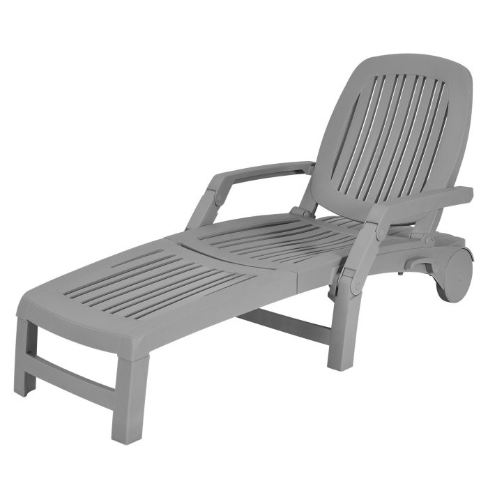 Chaise Lounge Outdoor,Foldable Sun Lounger with Wheels - Gray 1 - Image 1