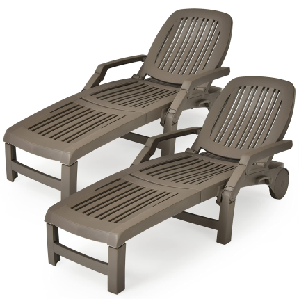 Chaise Lounge Outdoor,Foldable Sun Lounger with Wheels - Coffee 2