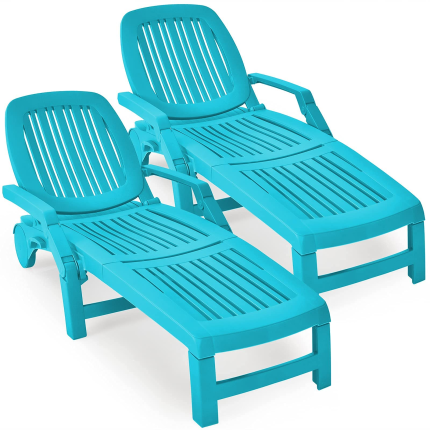 Chaise Lounge Outdoor,Foldable Sun Lounger with Wheels - Turquoise 2