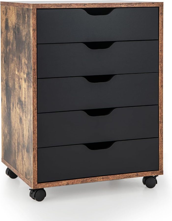 Drawers Cabinet Mobile Lateral Filing Organizer - Brown+Black - Image 1