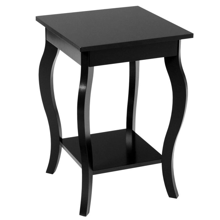 16" End Table W/Storage & Shelf Curved Legs Home Furniture for Living Room - Black 1 - Image 1